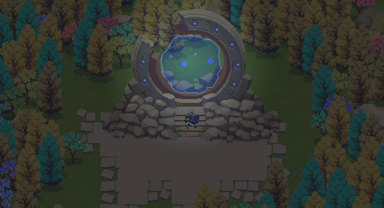 A view of Velanor's pixel-art world.