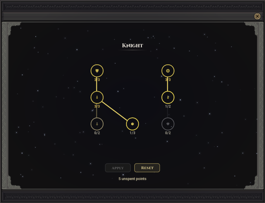 Velanor's talent tree for the Knight class.